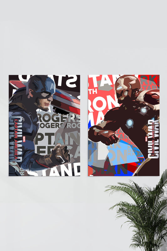 Captain America vs Tony Stark Stand Set #01 | CIVIL WAR | MARVEL Poster Pack of 2
