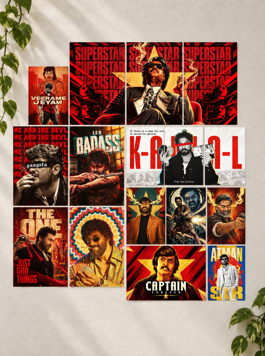 Kollywood Mass Icons | Premium Wall Setup Pack | 16 Piece A4 A3 Mix Pack