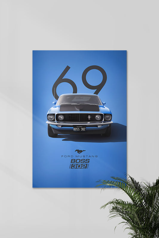 FORD MUSTANG BOSS BLUE | VINTAGE CAR #1 | CAR POSTERS