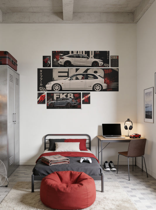 Honda Civic Type R Evolution wall setup pack in a real room, view 1
