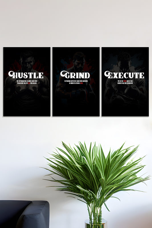 HUSTLE x GRIND x EXECUTE | GYM | Motivational Set of 3 Poster