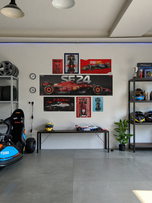 The Grand Prix F1 wall setup pack in a real room, view 1