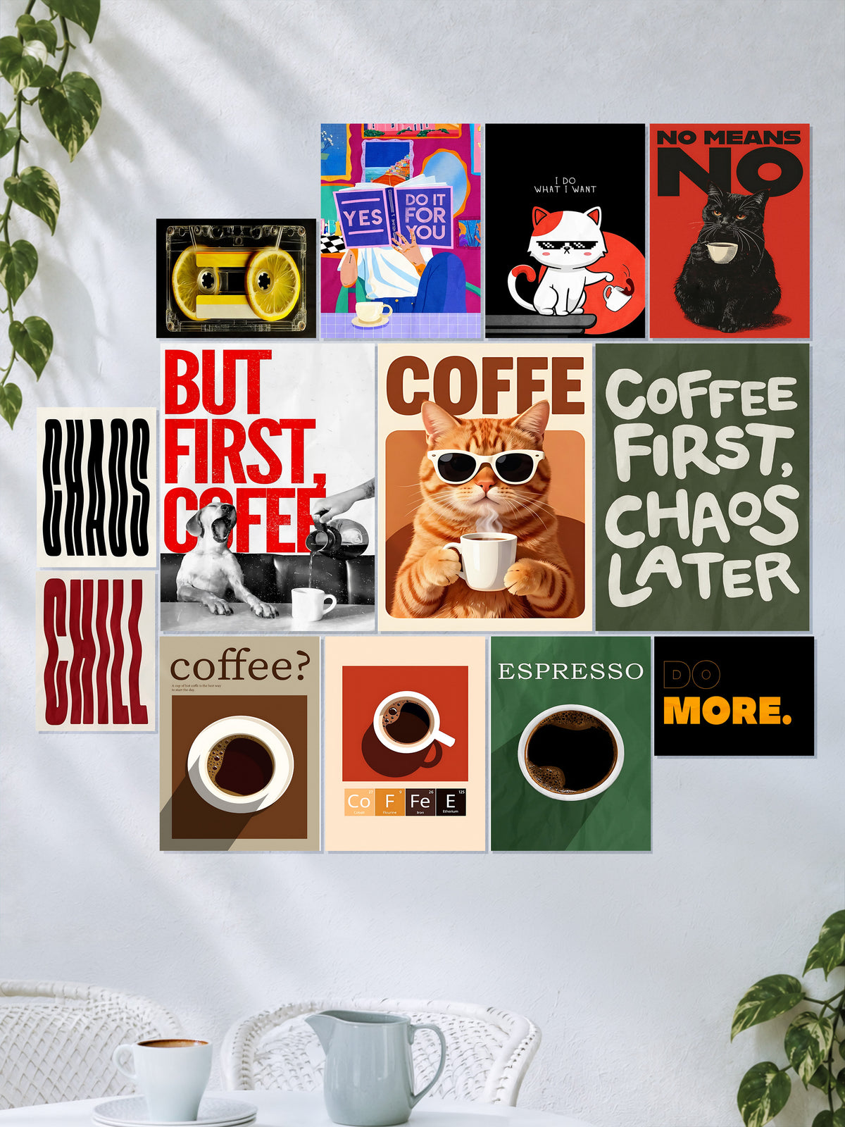 Coffee and Chaos Wall Setup | Cafe Aesthetic | 17 Piece A3 A4 A5 Mix Pack