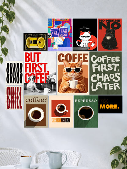 Coffee and Chaos Wall Setup | Cafe Aesthetic | 17 Piece A3 A4 A5 Mix Pack