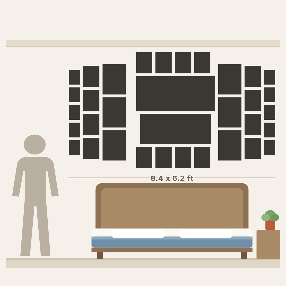 Statement Wall poster layout - 38 posters, about 8.4 x 5.2 ft