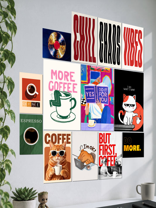 Coffee and Chill Wall Setup | Cafe Aesthetic | 13 Piece A3 A4 A5 Mix Pack