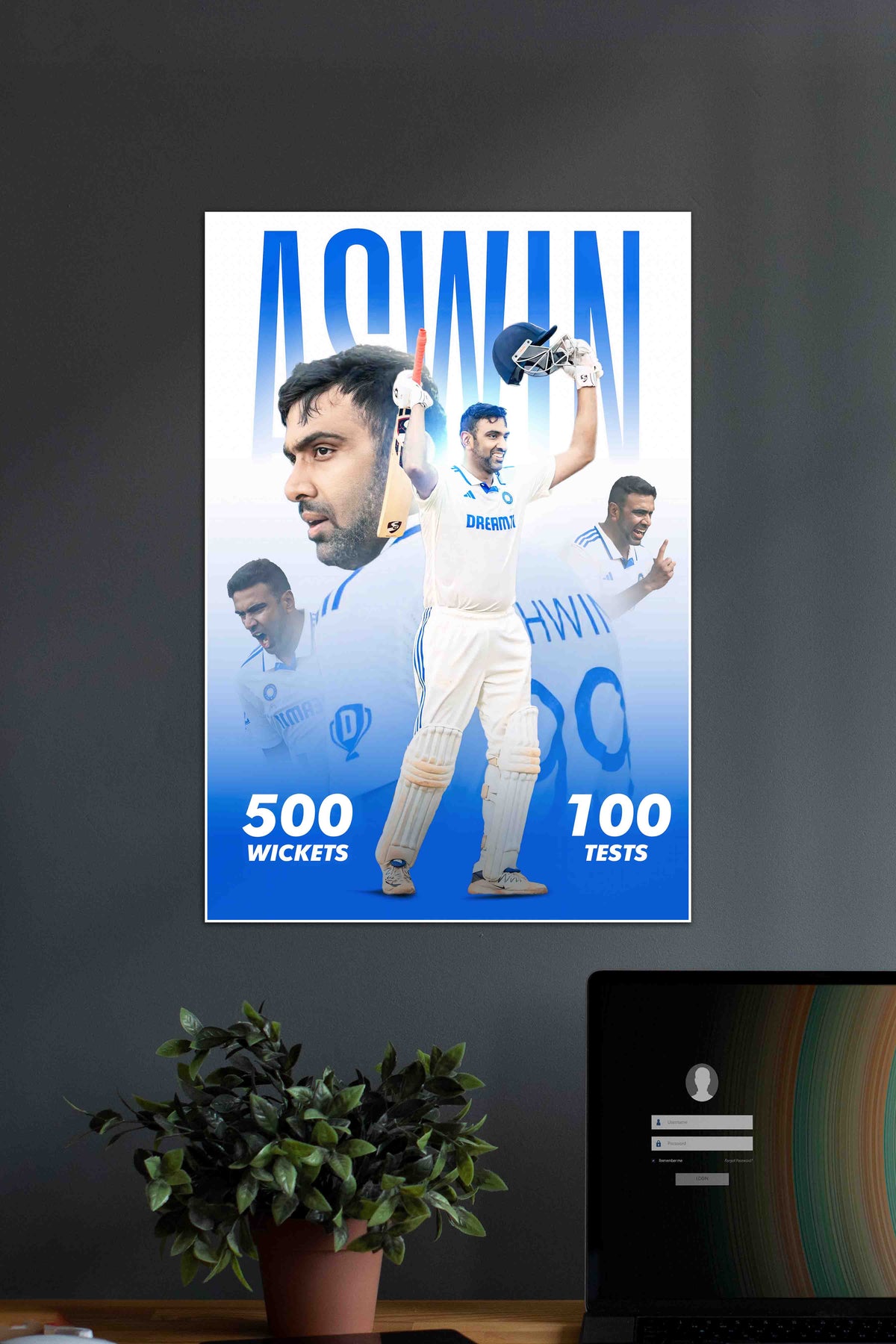 AshWin x 500 | Ravichandran Ashwin | Cricket Poster - A4