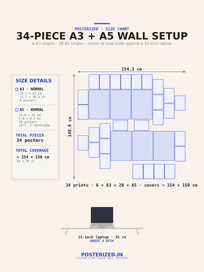 Superman Batman | DC Superhero Wall Setup | 34 Piece A3 A5 Mix Pack