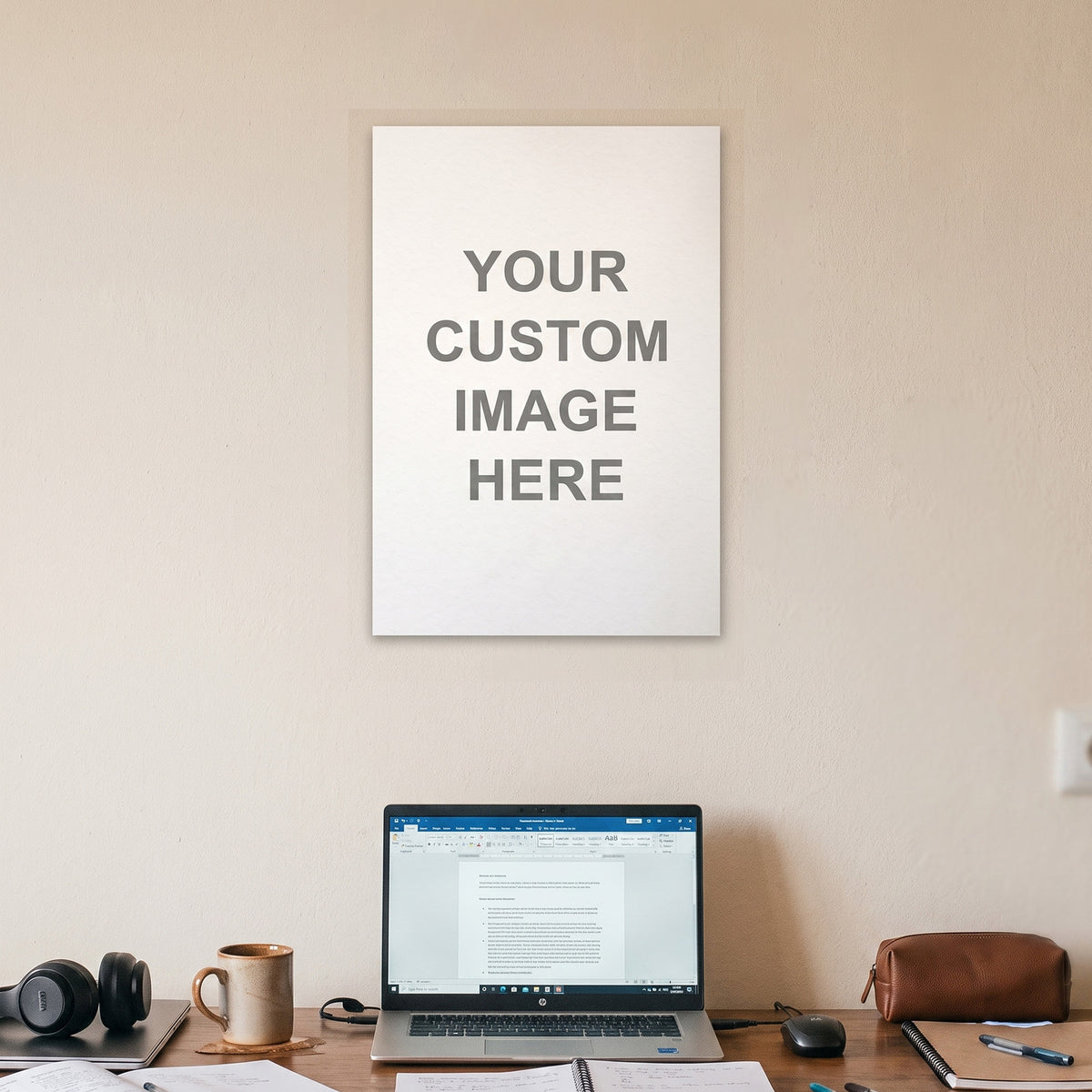 1 poster at 13x19 inches on a wall above a desk