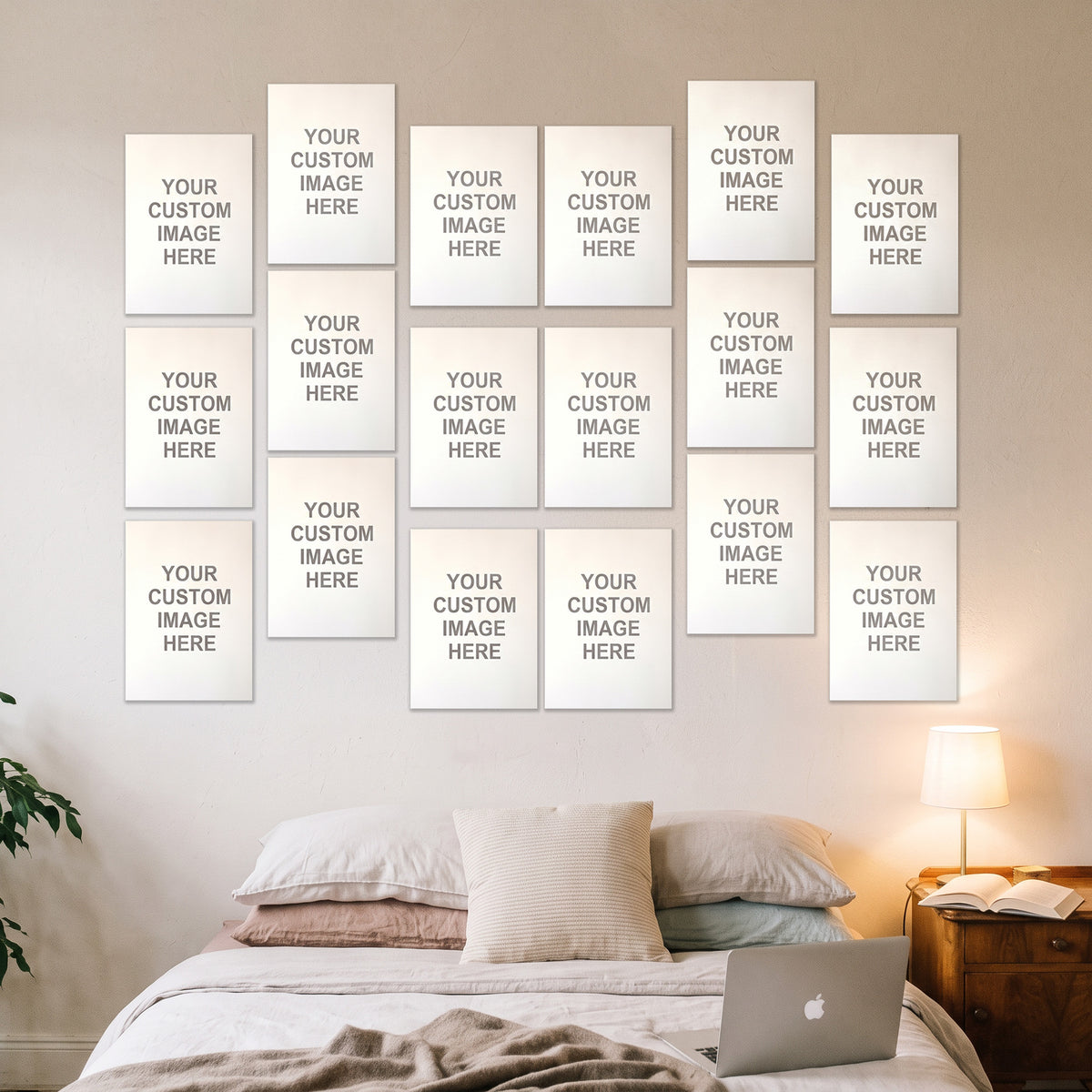 18 A3 posters on a wall above a desk