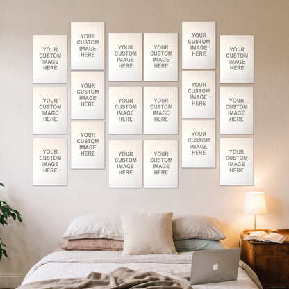 18 A3 posters on a wall above a desk