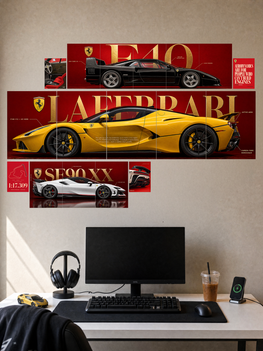 Ferrari Golden Era Combo | Wall Setup Pack | 17 Piece A4 A3 A5 Mix Pack