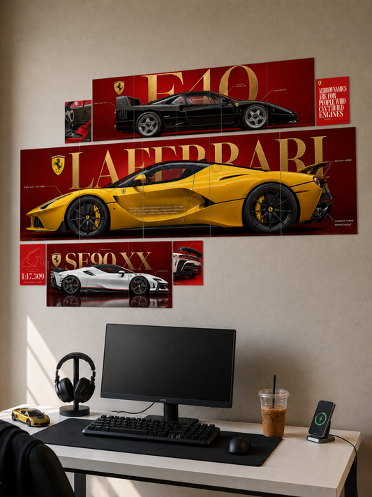 Ferrari Golden Era Combo | Wall Setup Pack | 17 Piece A4 A3 A5 Mix Pack