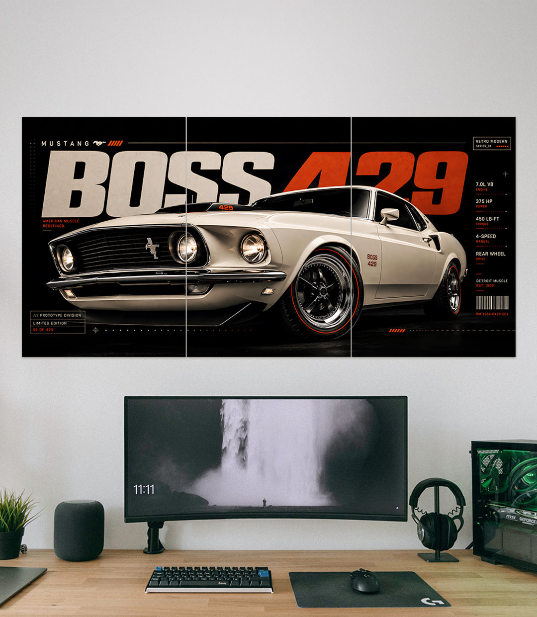 Ford Mustang Boss 429 | Retro Muscle Car | 3 Piece Set - A4