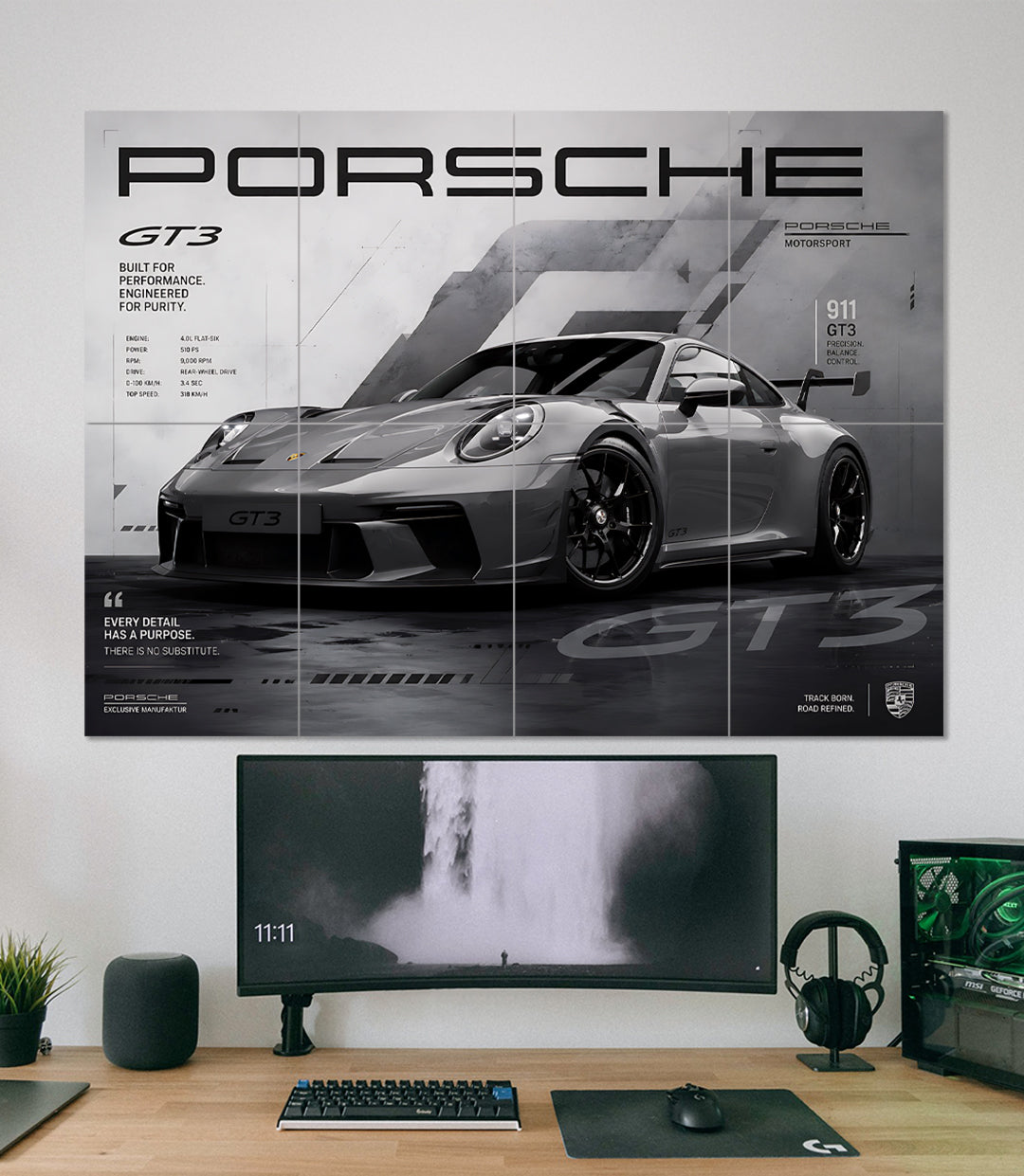 Porsche 911 GT3 | Minimal Motorsport Wall Art | 8 Panel Split Wall Set - A4