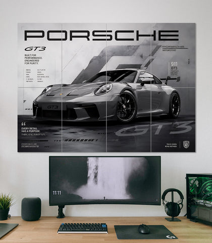 Porsche 911 GT3 | Minimal Motorsport Wall Art | 8 Panel Split Wall Set
