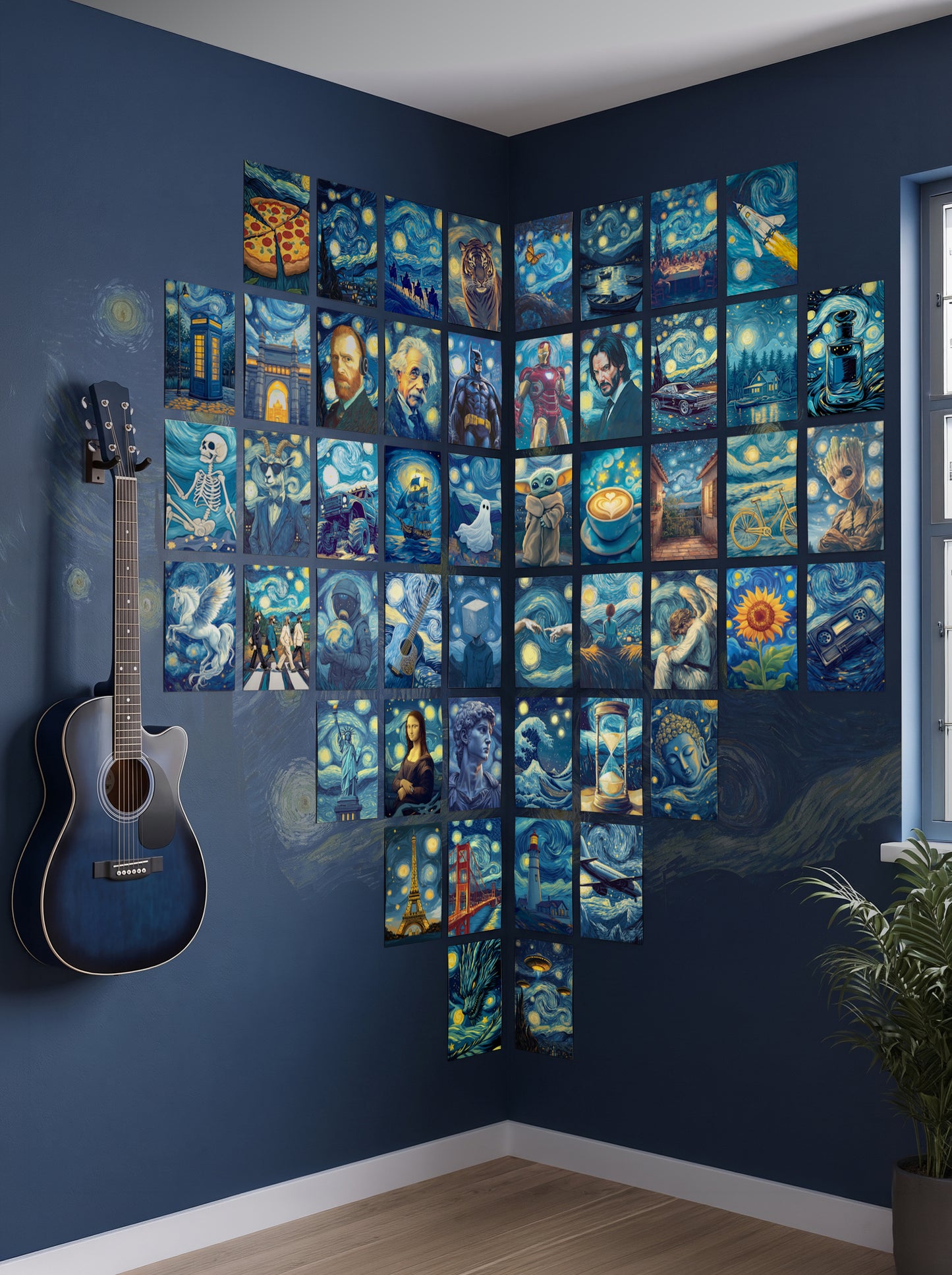 50 Epic The Starry Night Collage Set | Wall Setup Pack