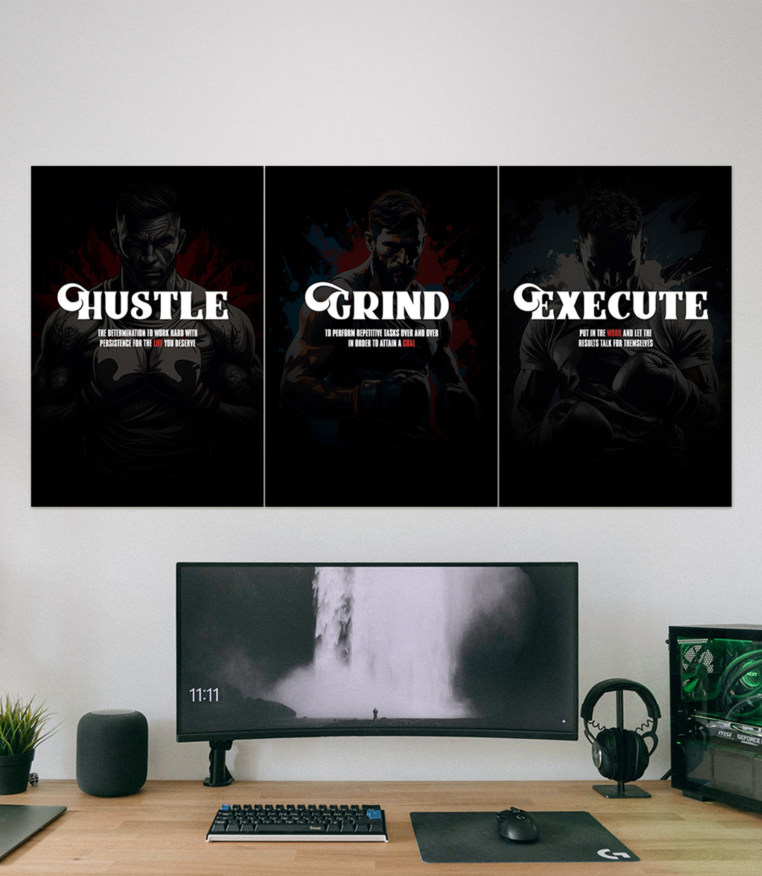 HUSTLE x GRIND x EXECUTE | GYM | Motivational 3 Piece Set - A4
