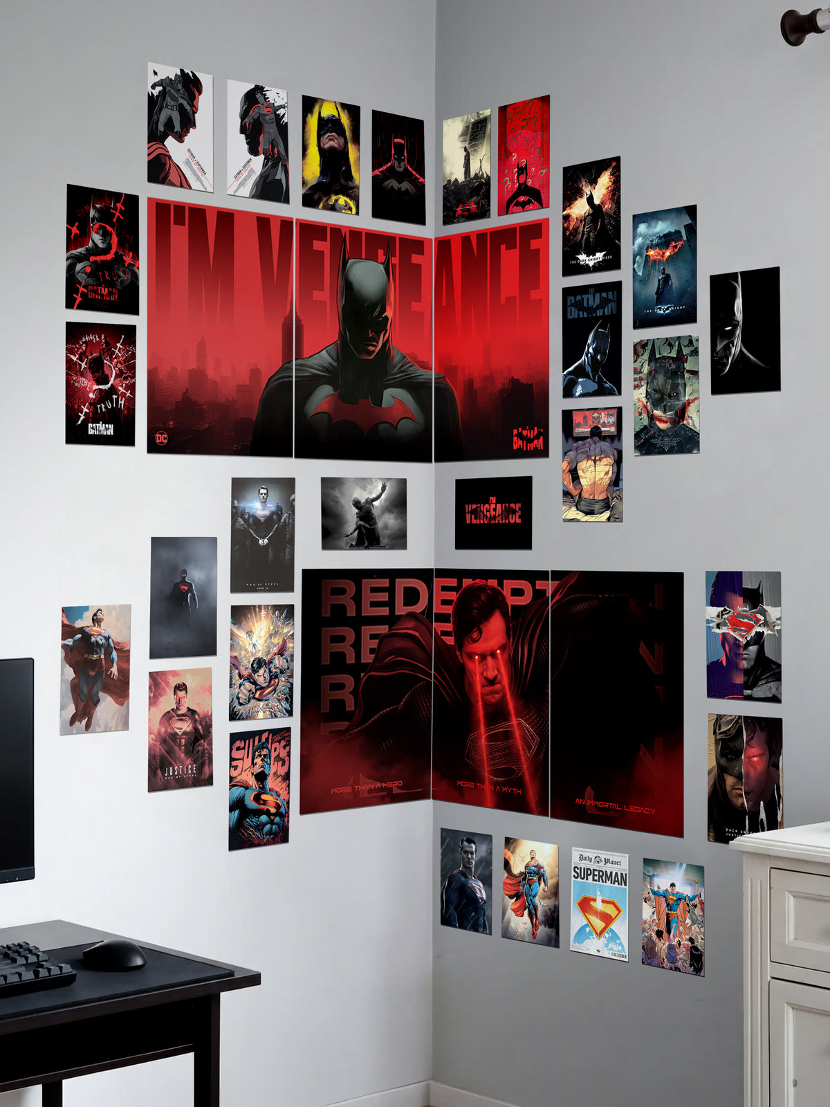 Superman Batman | DC Superhero Wall Setup | 34 Piece A3 A5 Mix Pack