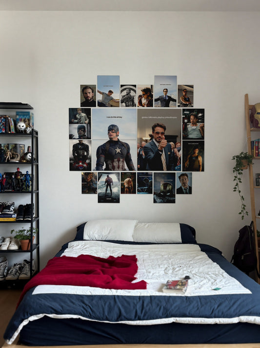 Captain America Iron Man wall setup pack in a real room, view 1