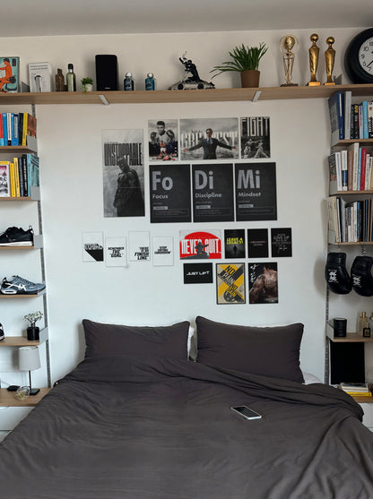 Discipline and Greatness wall setup pack in a real room, view 1
