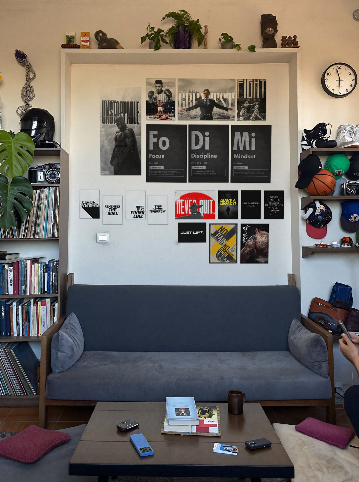 Discipline and Greatness wall setup pack in a real room, view 3