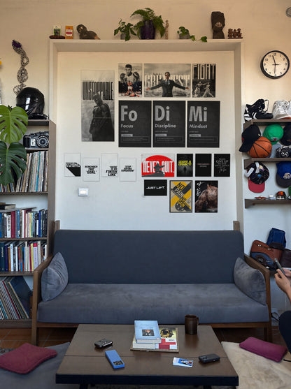 Discipline and Greatness wall setup pack in a real room, view 3