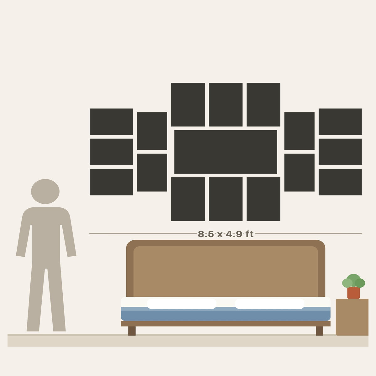 Museum Wall poster layout - 19 big prints, about 8.5 x 4.9 ft