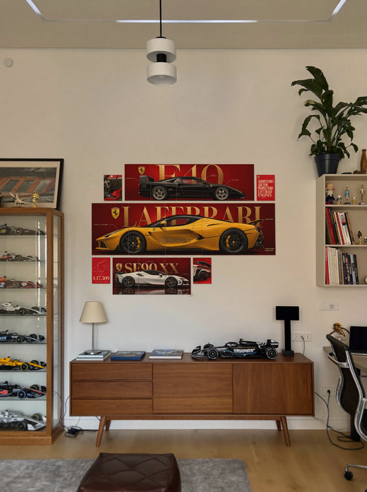Ferrari Golden Era wall setup pack in a real room, view 1