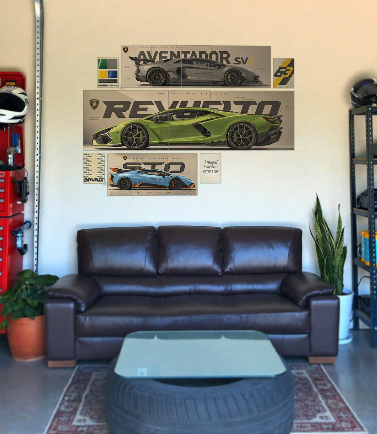 Perfect Lamborghini wall setup pack in a real room, view 3