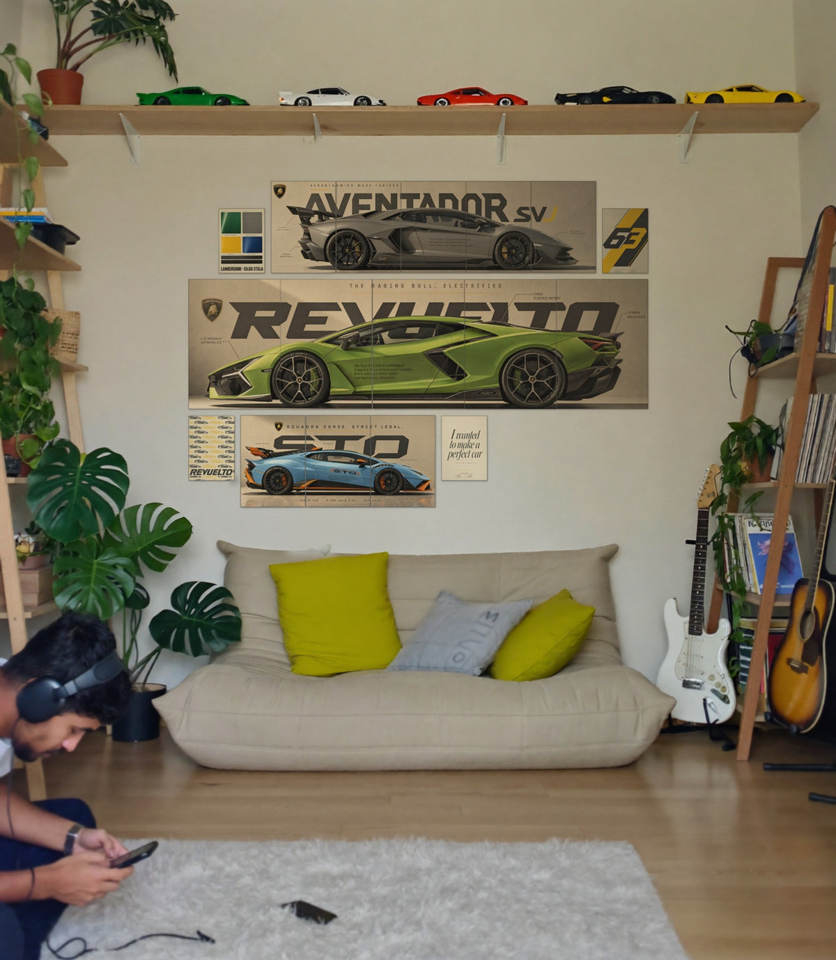 Perfect Lamborghini wall setup pack in a real room, view 4