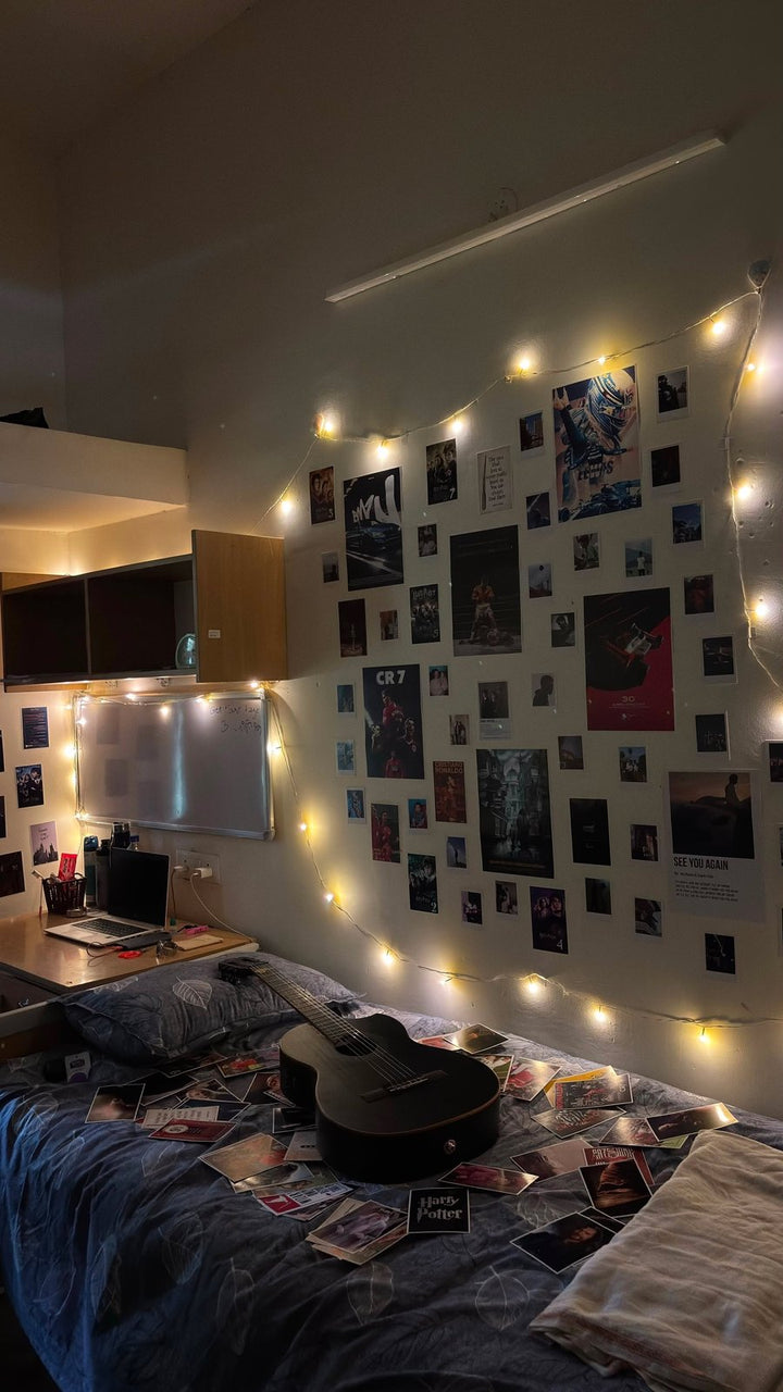 Fairy-light poster wall