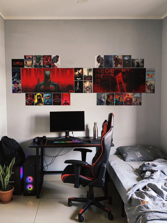 Superman Batman 34-piece wall setup in a gaming room