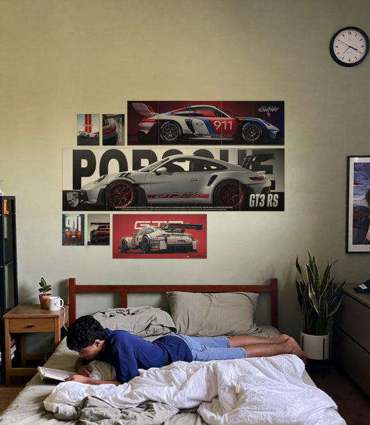 The Ultimate Porsche wall setup pack in a real room, view 1
