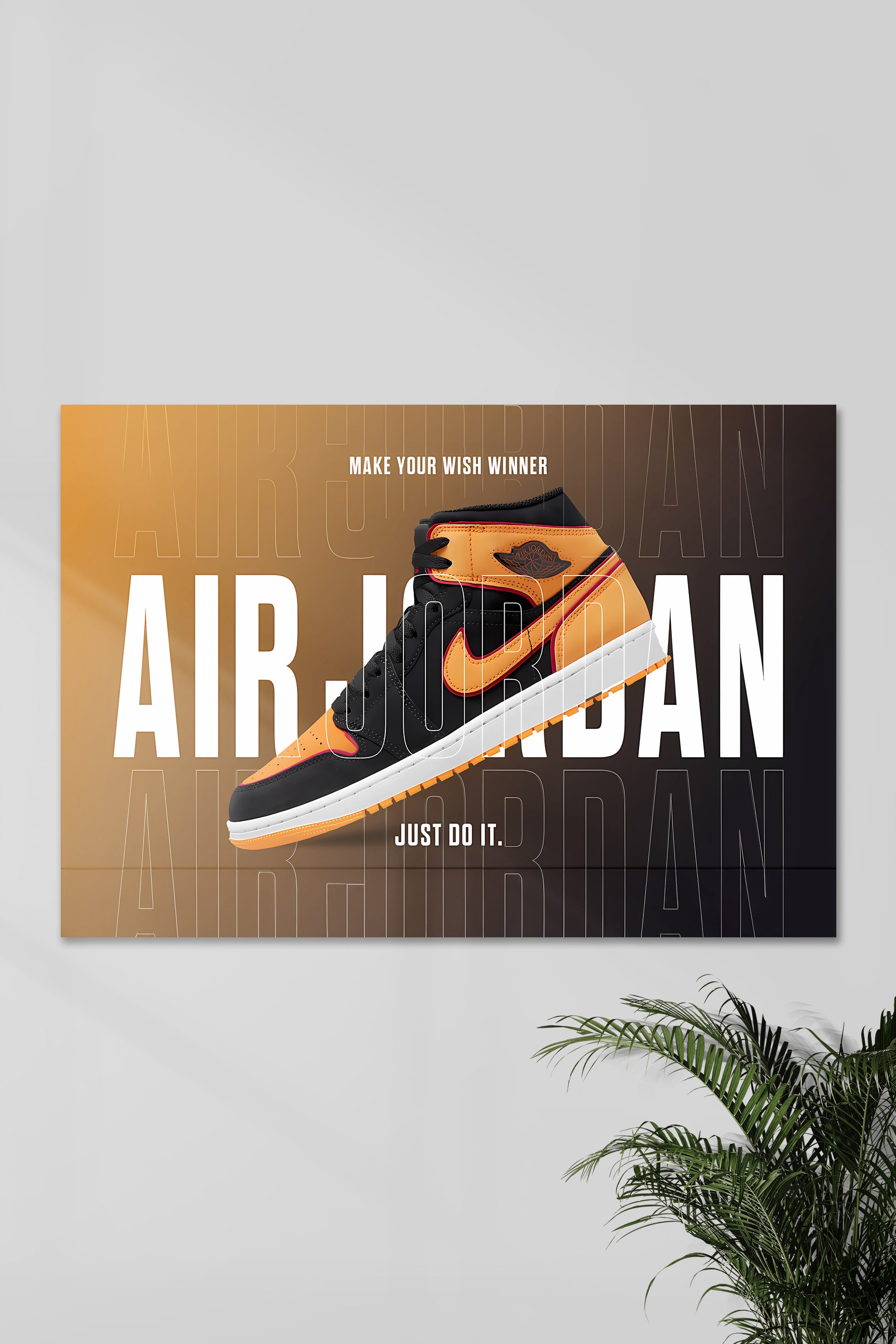 Air Jordan Mid Black Orange RETRO 16 NIKE Shoe Poster